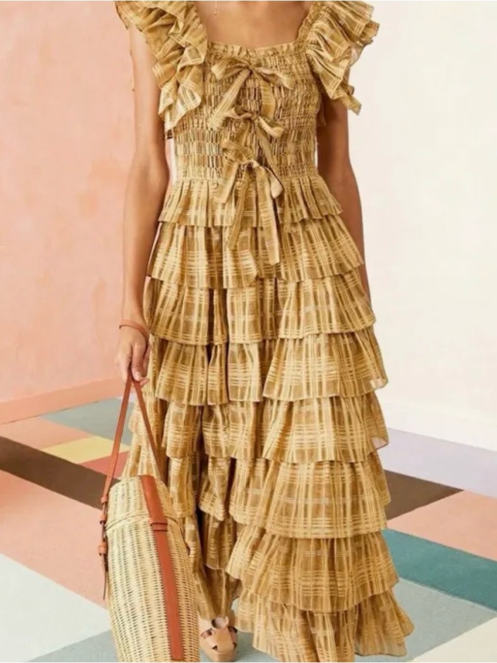 Ulla Johnson Darcey in Plaid Organdy Tiered Midi Dress